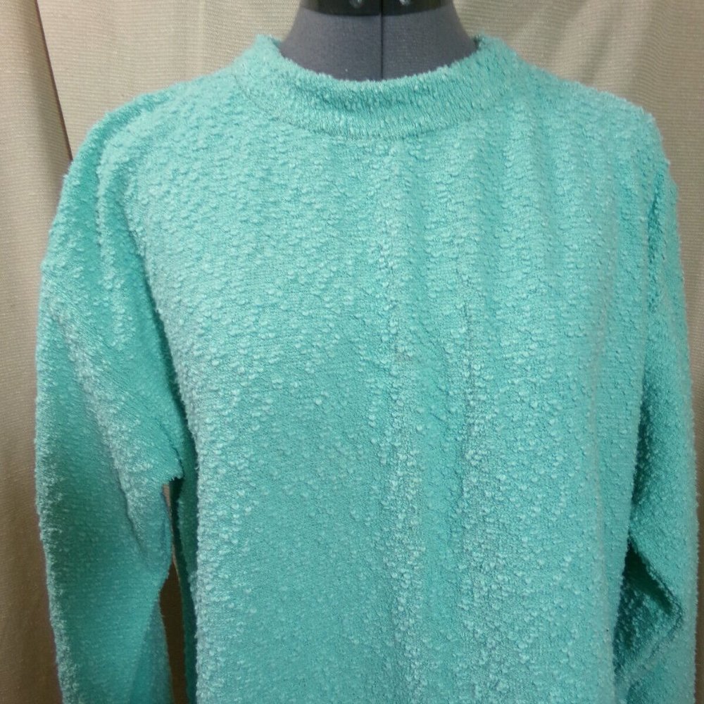 New POPCORN KNIT crew neck Sweater Top XL Mint Green dolman sleeve Tunic stretc